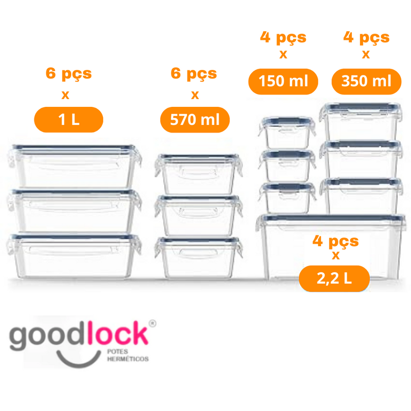 Goodlock™ - Kit 24 Potes Herméticos de Vidro  + (Brindes Exclusivos) - kindersbr