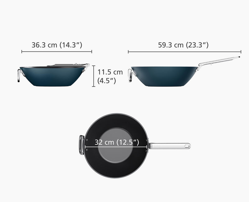 Space Folding Handle Ceramic Non-stick 32cm Blue Wok - kindersbr
