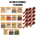 Organiza Gourmet™: Kit 15 Potes de Vidro de 200ml para Temperos (Bandeja Organizadora) (15 Colheres) | FRETE GRÁTIS HOJE!
