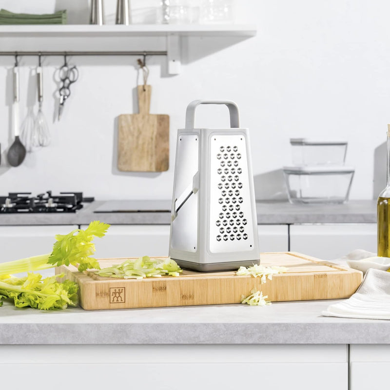 ZWILLING Ralador multifuncional Z-Cut Tower, tecnologia de ralar mais rápido, ralador de queijo, ralador de alho, fatiador, ralador de raspa e mais cinza