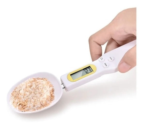 Cuchara dosificadora digital LCD, escala de medición Precision Kitchen, capacidad máxima de 0,5 kg, color blanco